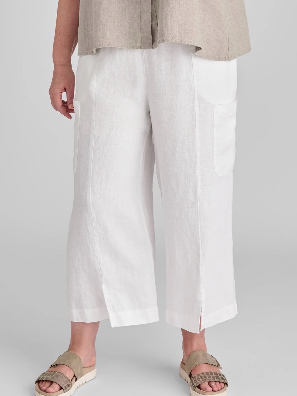 FLAX modern Flood linen pants with elastic waist - size Large in WHITE  - NWOT